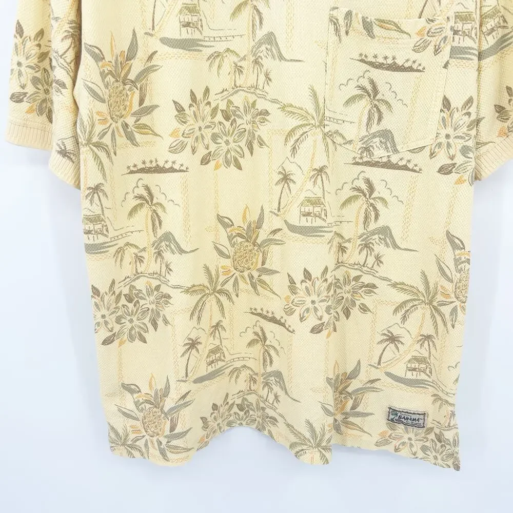 Tommy Bahama Mens Textured Cotton Tropical Floral‎ Hawaiian Polo Shirt Size L